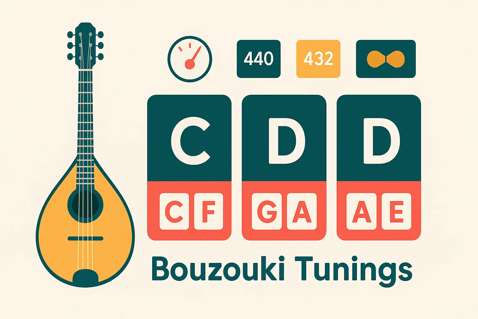 Schéma accordage bouzouki CFAD, GDAD et GDAE