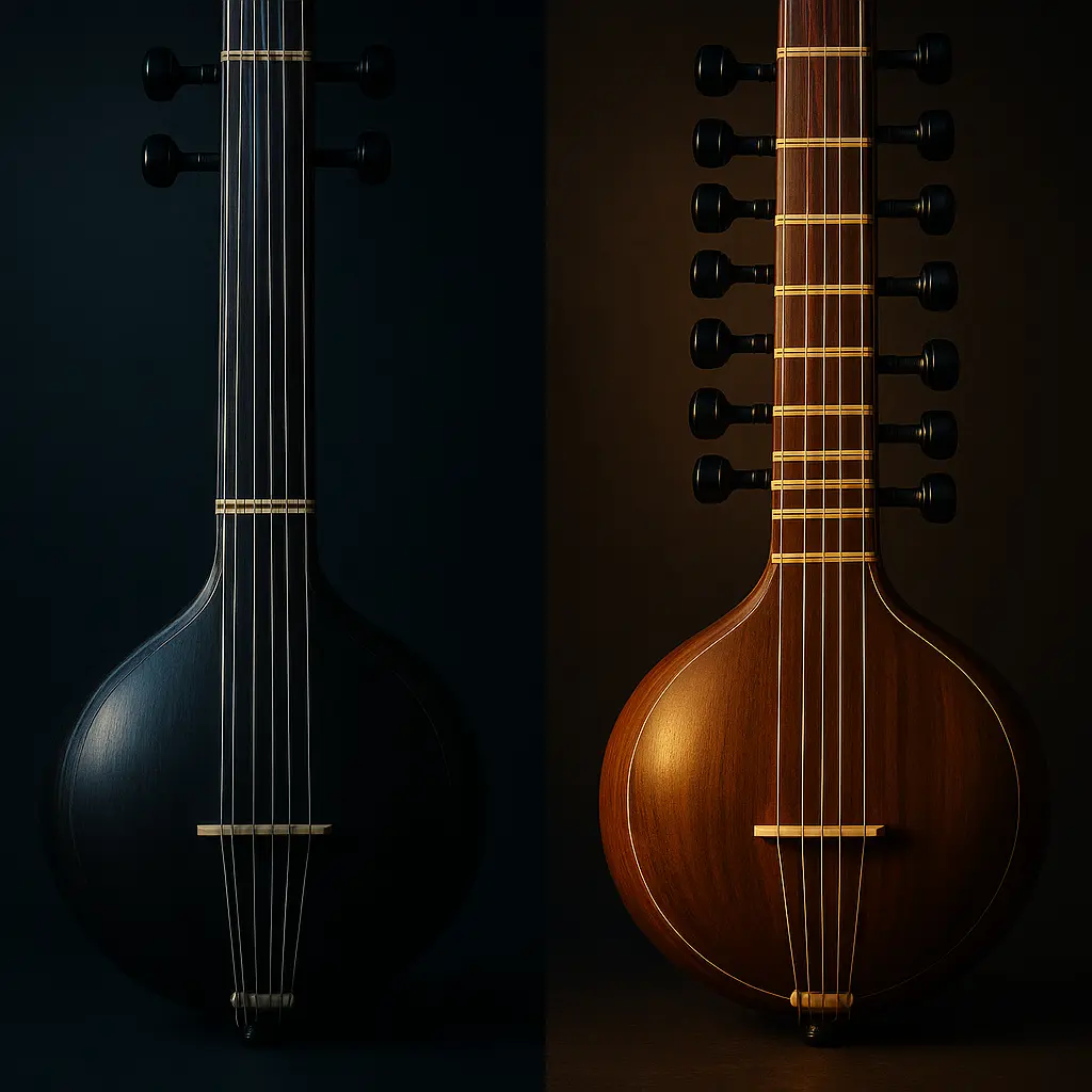 Chevalet jawari d’une tanpura, courbe subtile qui sculpte le timbre