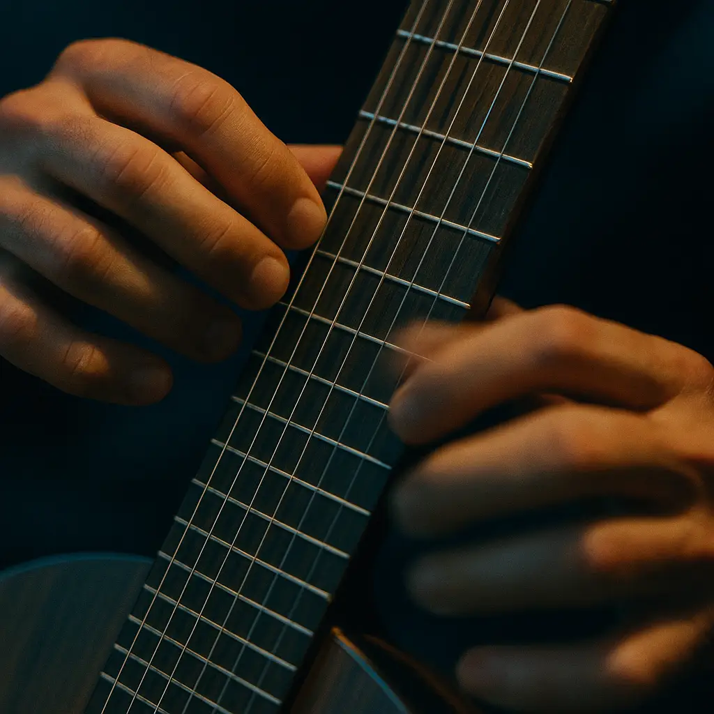 Accordage en miroir du Chapman Stick : section basse vers l’extérieur, section mélodique vers l’intérieur