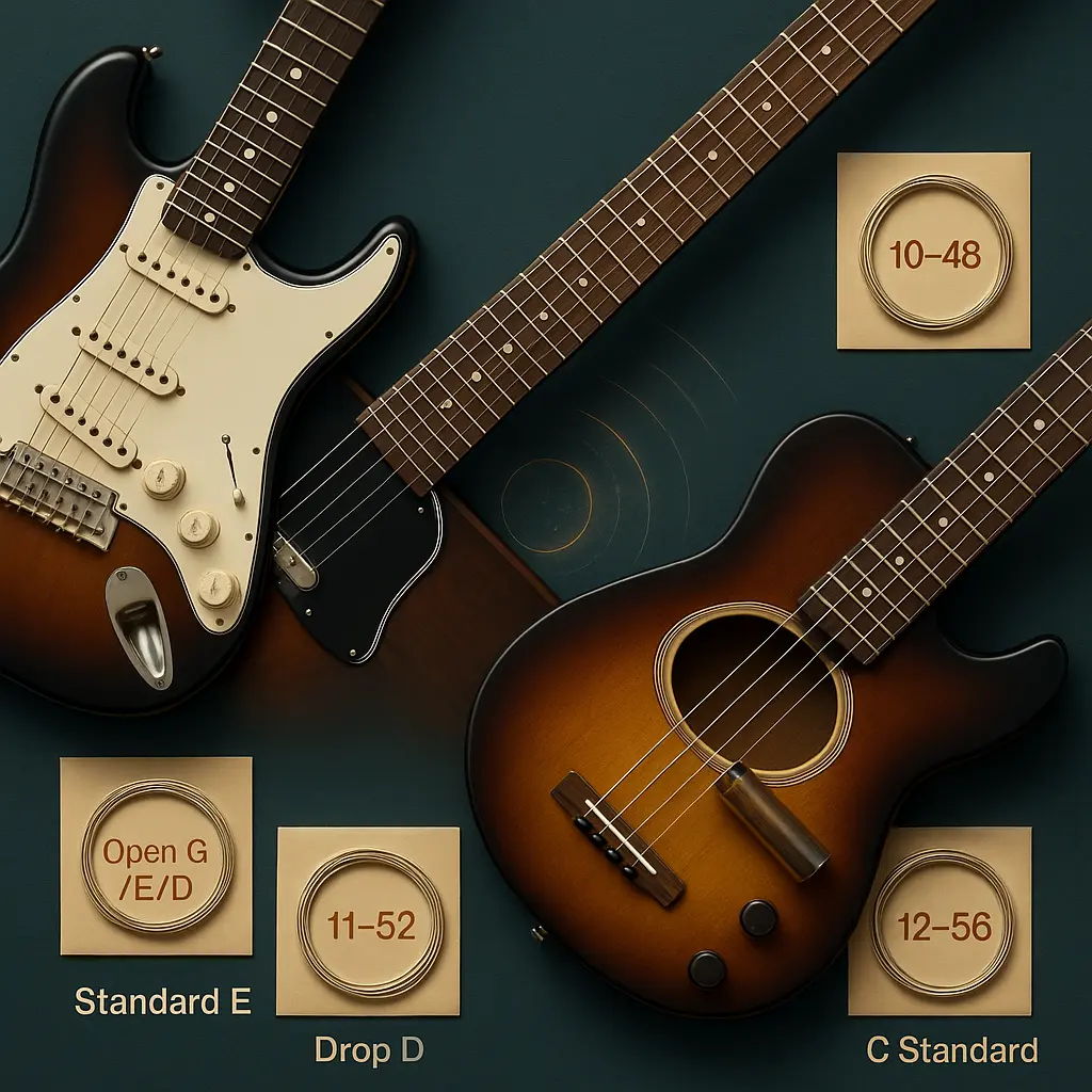 Tirants de cordes : visuel guitare électrique et acoustique