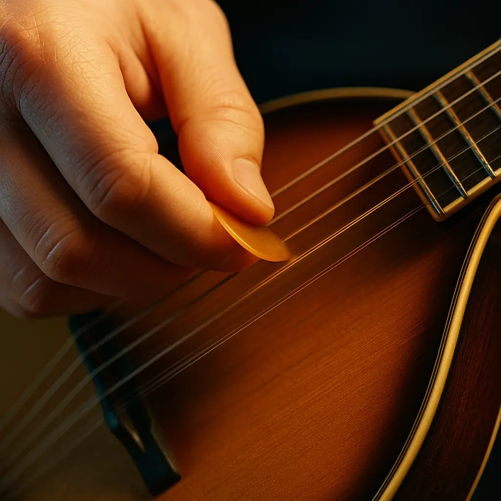 Main droite au médiator : tremolo fluide et constant pour une note qui tient