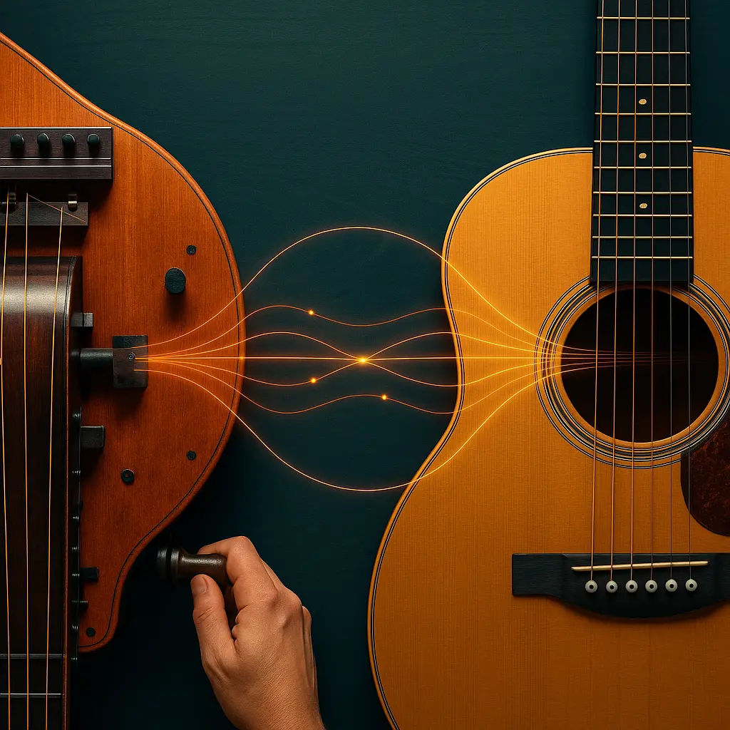 Vielle à roue accordage : roue, manivelle et bourdons pour un drone continu