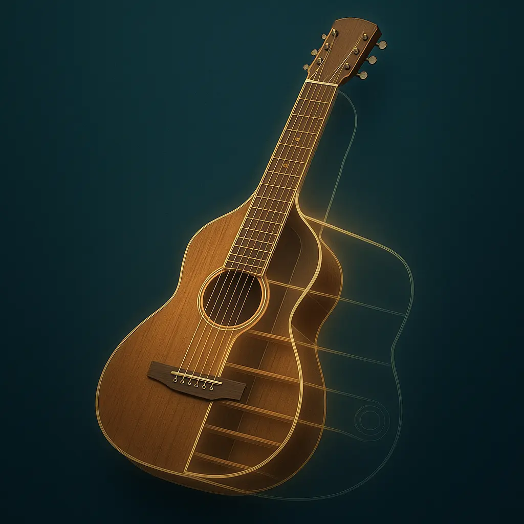 Corps creux et manche prolongé dans la caisse, esthétique hawaïenne vintage