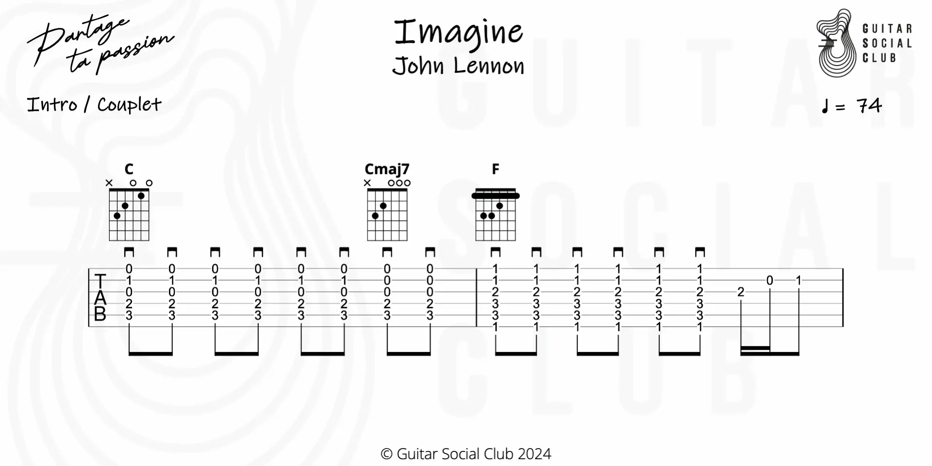 Partition de l’introduction d’Imagine à la guitare – Guitar Social Club