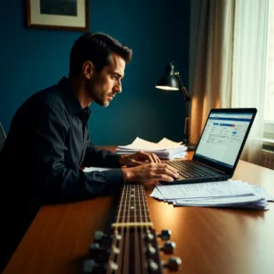 Auto-entrepreneur pour donner des cours de guitare.