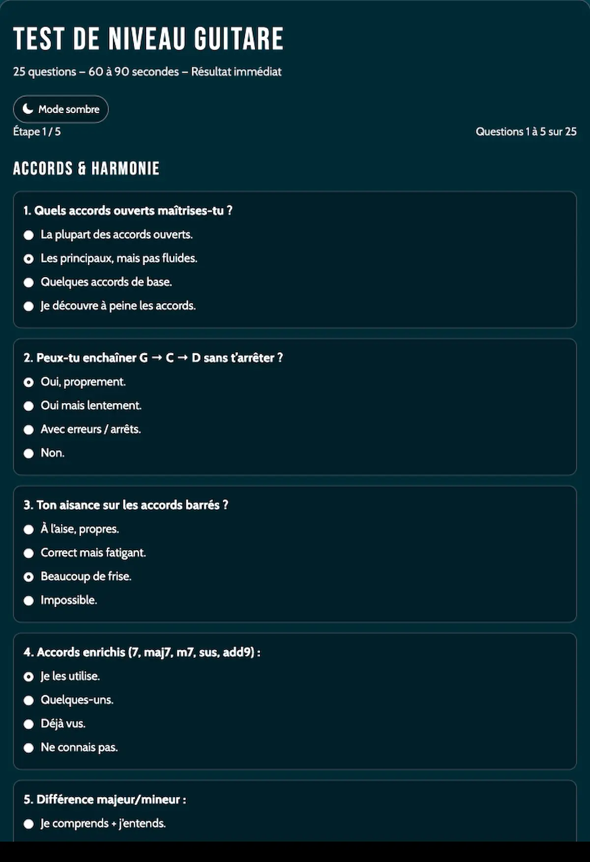 Test niveau guitare en ligne gratuit sur Guitar Social Club